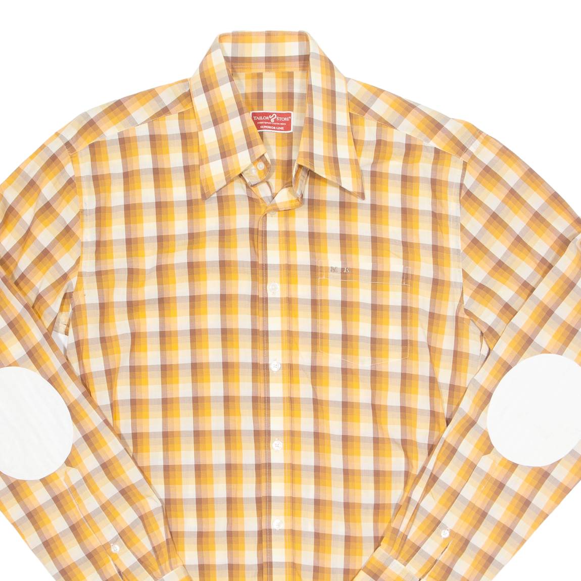 TAILOR STORES Mens Shirt Orange Check Long Sleeve L