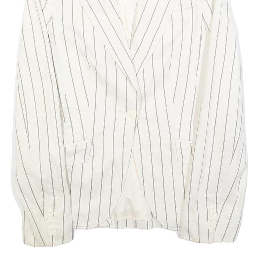 ZARA Womens White & Grey Striped Tailored Button Cotton Blend Blazer Jacket S