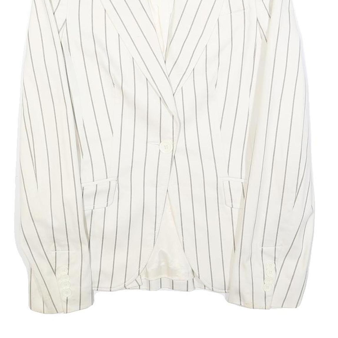 ZARA Womens White & Grey Striped Tailored Button Cotton Blend Blazer Jacket S