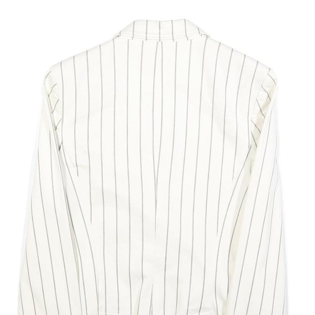 ZARA Womens White & Grey Striped Tailored Button Cotton Blend Blazer Jacket S