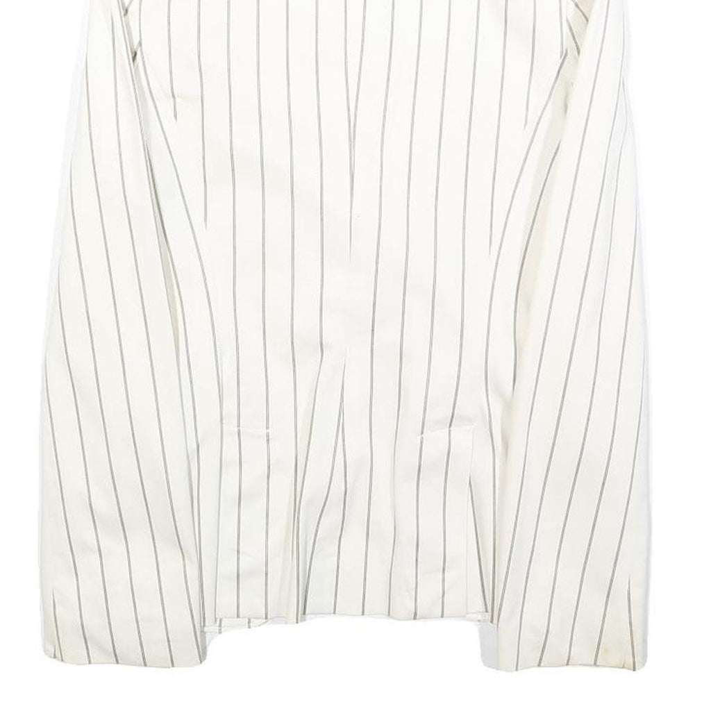 ZARA Womens White & Grey Striped Tailored Button Cotton Blend Blazer Jacket S