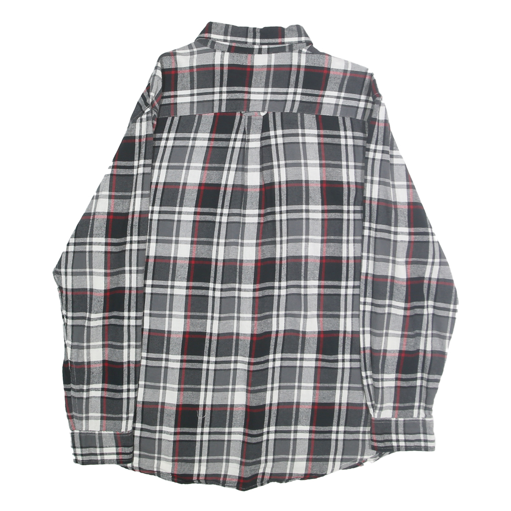 CHAPS Mens Black & Grey Check Flannel Shirt L Button-Down Casual Cotton