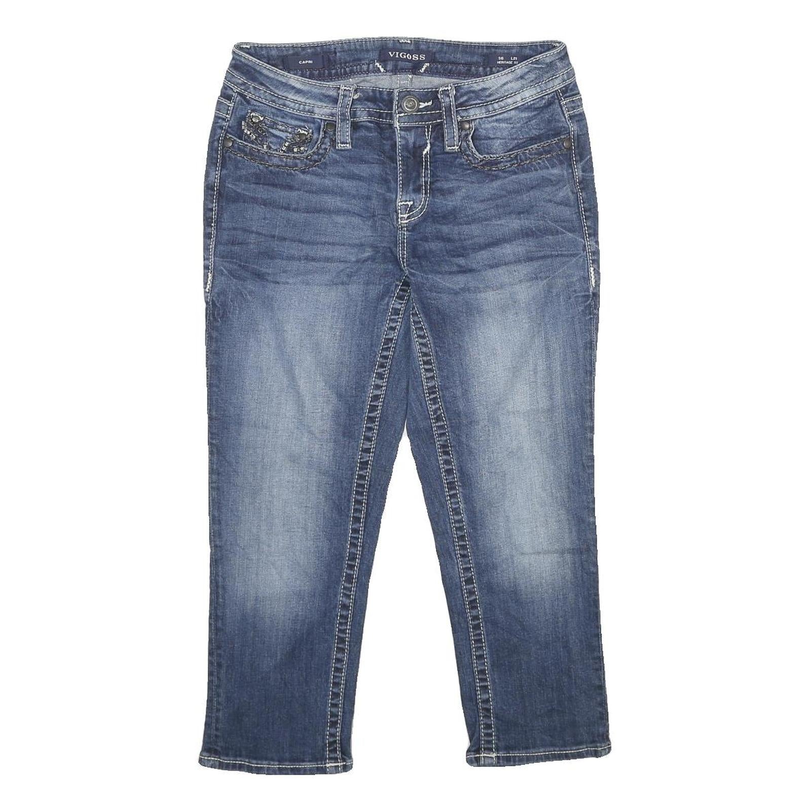 VIGOSS Womens Regular Blue Denim Cotton Blend Jeans W28 L21 Embellished Pockets