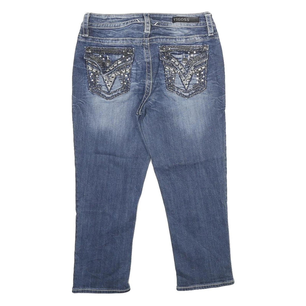 VIGOSS Womens Regular Blue Denim Cotton Blend Jeans W28 L21 Embellished Pockets
