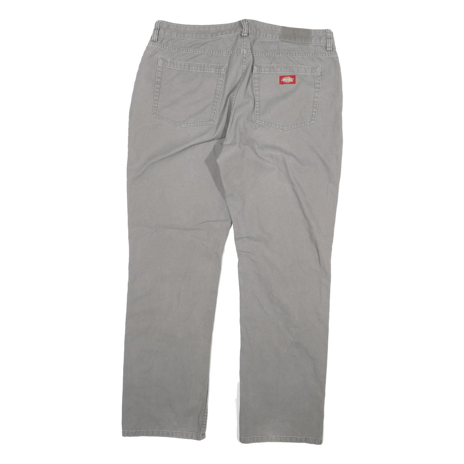 DICKIES Mens Cotton Blend Grey Regular Straight Trousers W36 L30 Casual Workwear