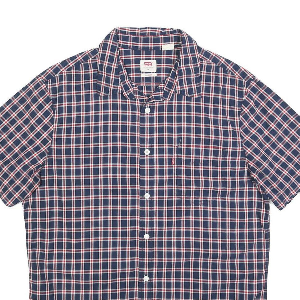 LEVI'S Mens Blue Check Shirt M Casual Cotton Short Sleeve Button Fasten