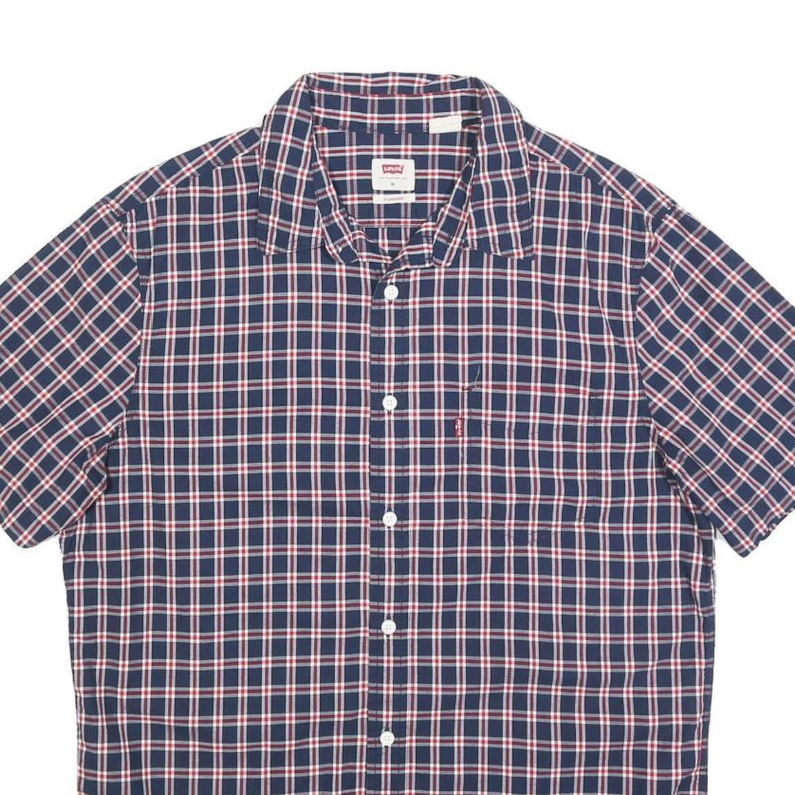 LEVI'S Mens Blue Check Shirt M Casual Cotton Short Sleeve Button Fasten