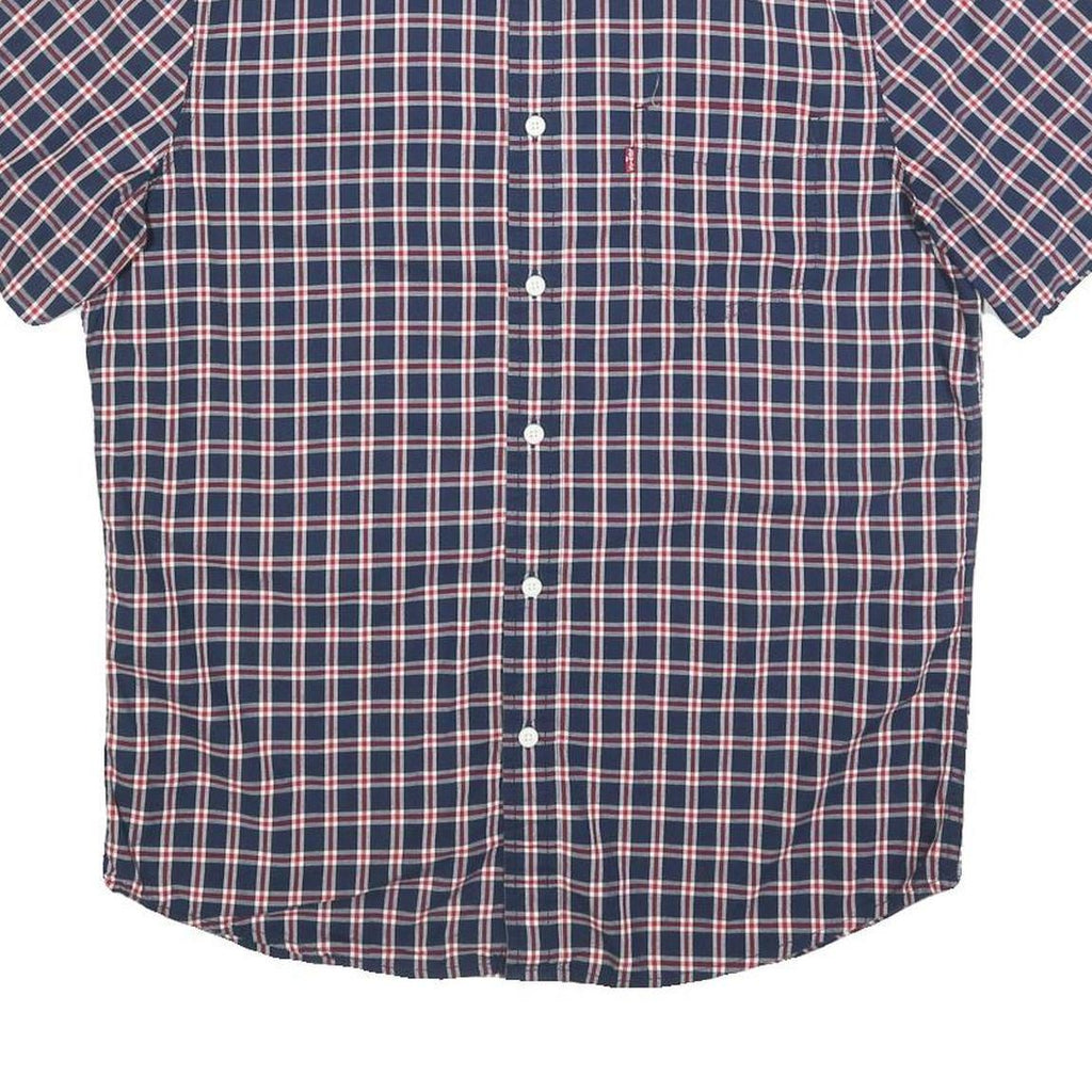 LEVI'S Mens Blue Check Shirt M Casual Cotton Short Sleeve Button Fasten