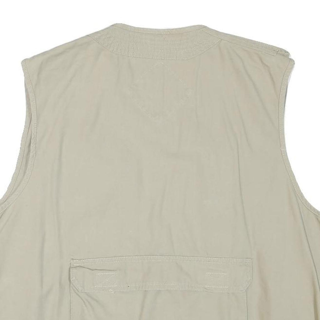 HUNTER SPORT Mens Beige Cotton Blend Utility Vest L Multi Pocket Zip Casual