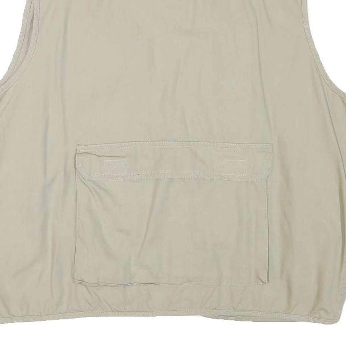 HUNTER SPORT Mens Beige Cotton Blend Utility Vest L Multi Pocket Zip Casual