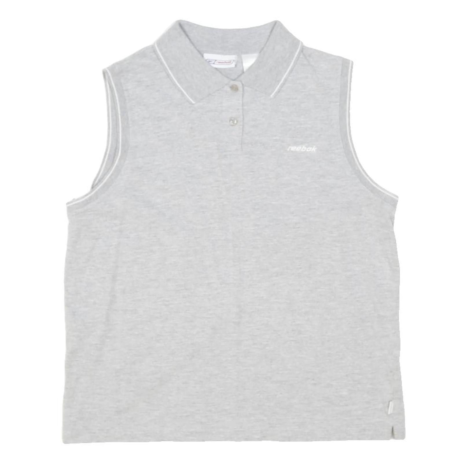 REEBOK Womens Grey Sleeveless Plain S Cotton Blend Basic Polo Shirt Sporty