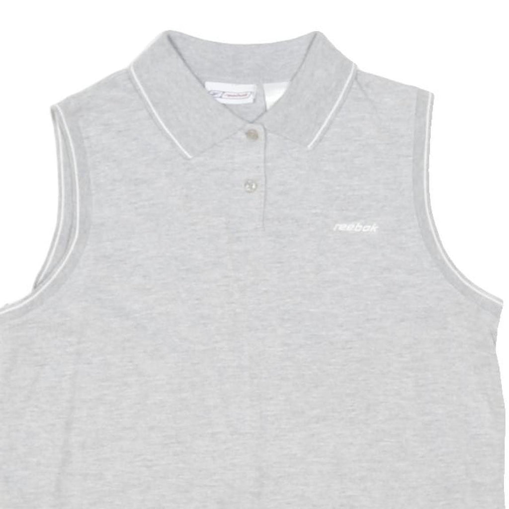 REEBOK Womens Grey Sleeveless Plain S Cotton Blend Basic Polo Shirt Sporty