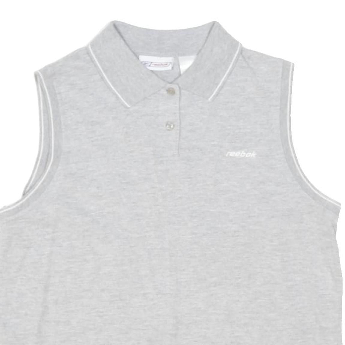 REEBOK Womens Grey Sleeveless Plain S Cotton Blend Basic Polo Shirt Sporty