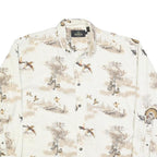 RED HEAD Mens White Beige Hunting Print Shirt L Cotton Blend Long Sleeve Casual