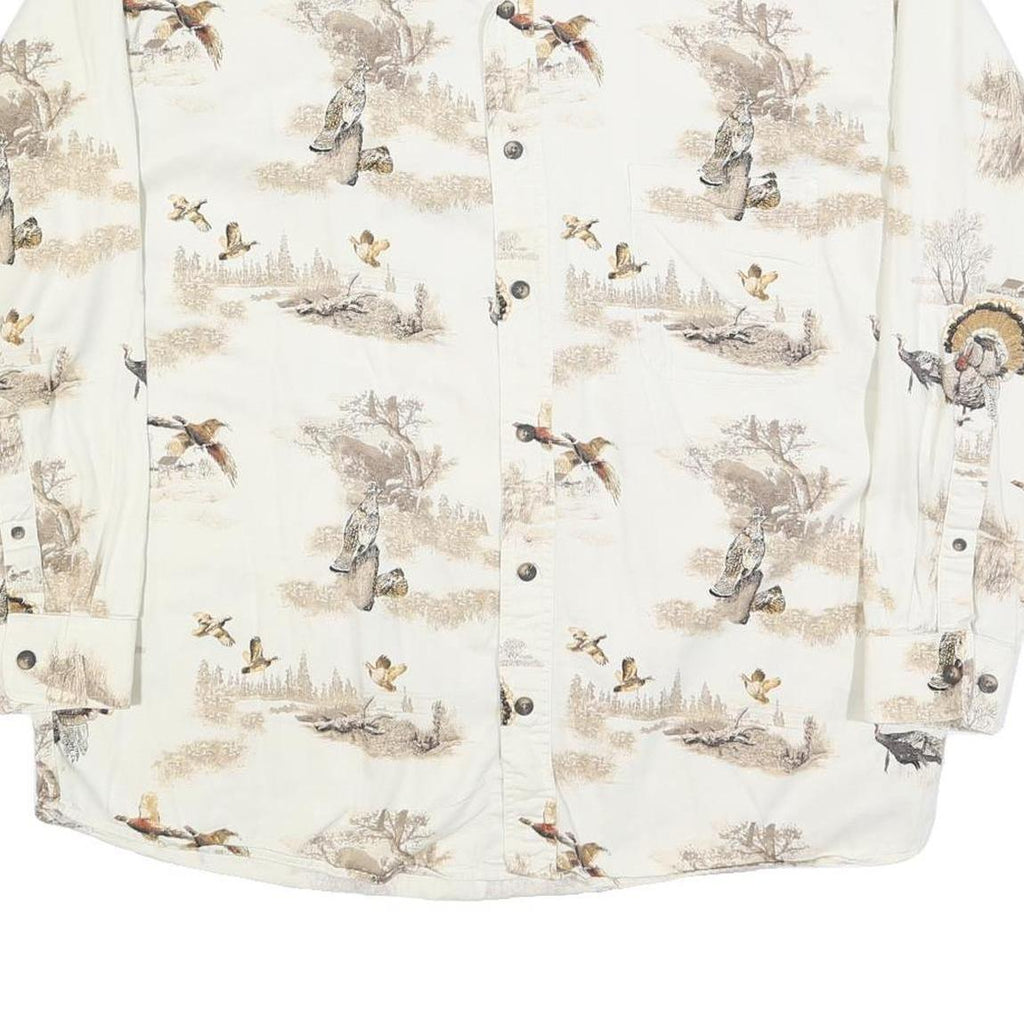 RED HEAD Mens White Beige Hunting Print Shirt L Cotton Blend Long Sleeve Casual