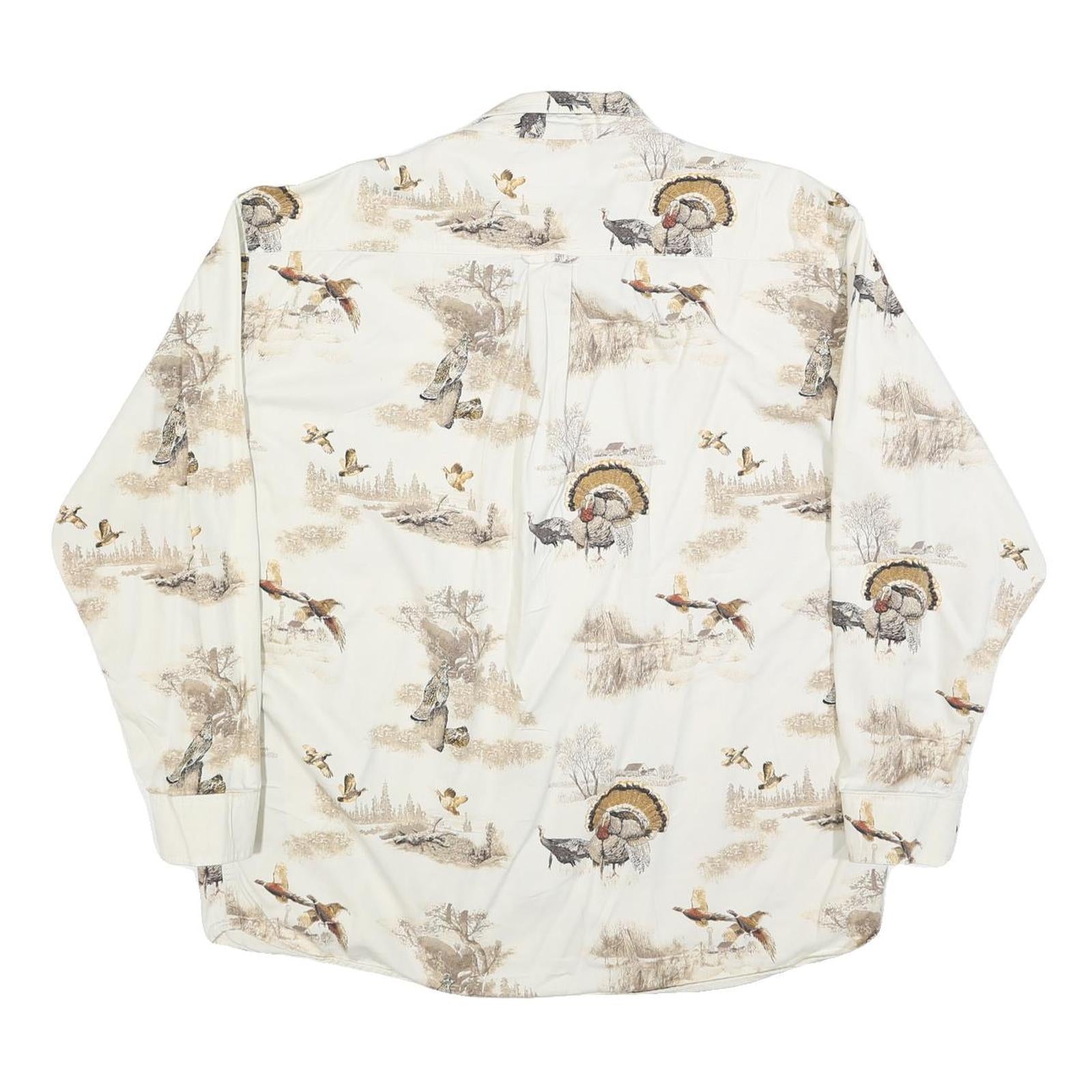 RED HEAD Mens White Beige Hunting Print Shirt L Cotton Blend Long Sleeve Casual