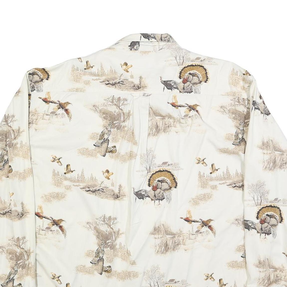 RED HEAD Mens White Beige Hunting Print Shirt L Cotton Blend Long Sleeve Casual