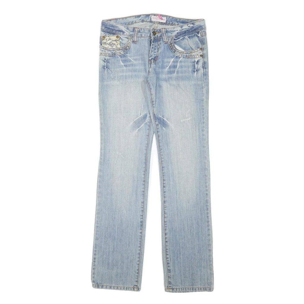 WENDJS Womens Jeans Blue Regular Straight Denim Medium W29 L30 Studded Lace