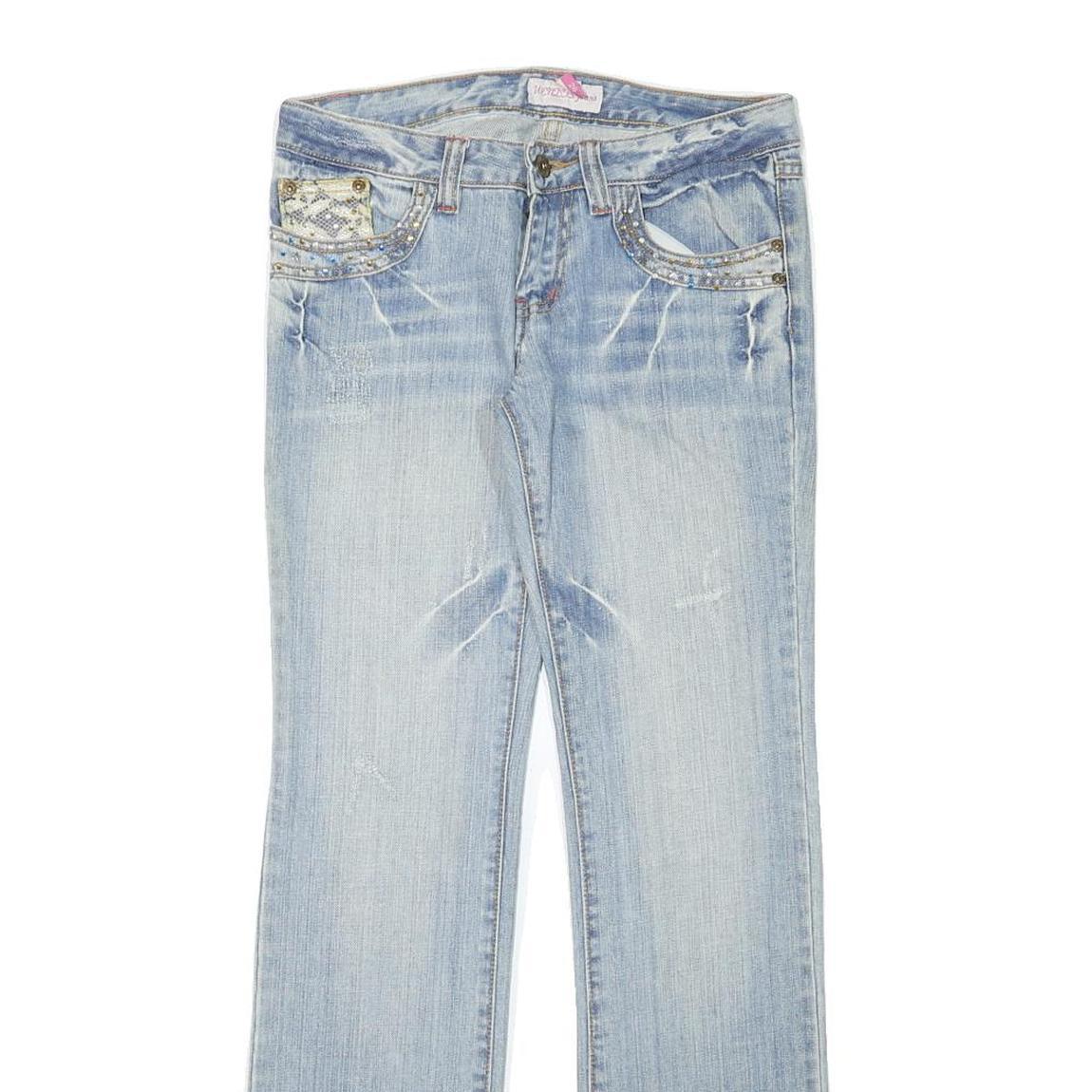 WENDJS Womens Jeans Blue Regular Straight Denim Medium W29 L30 Studded Lace