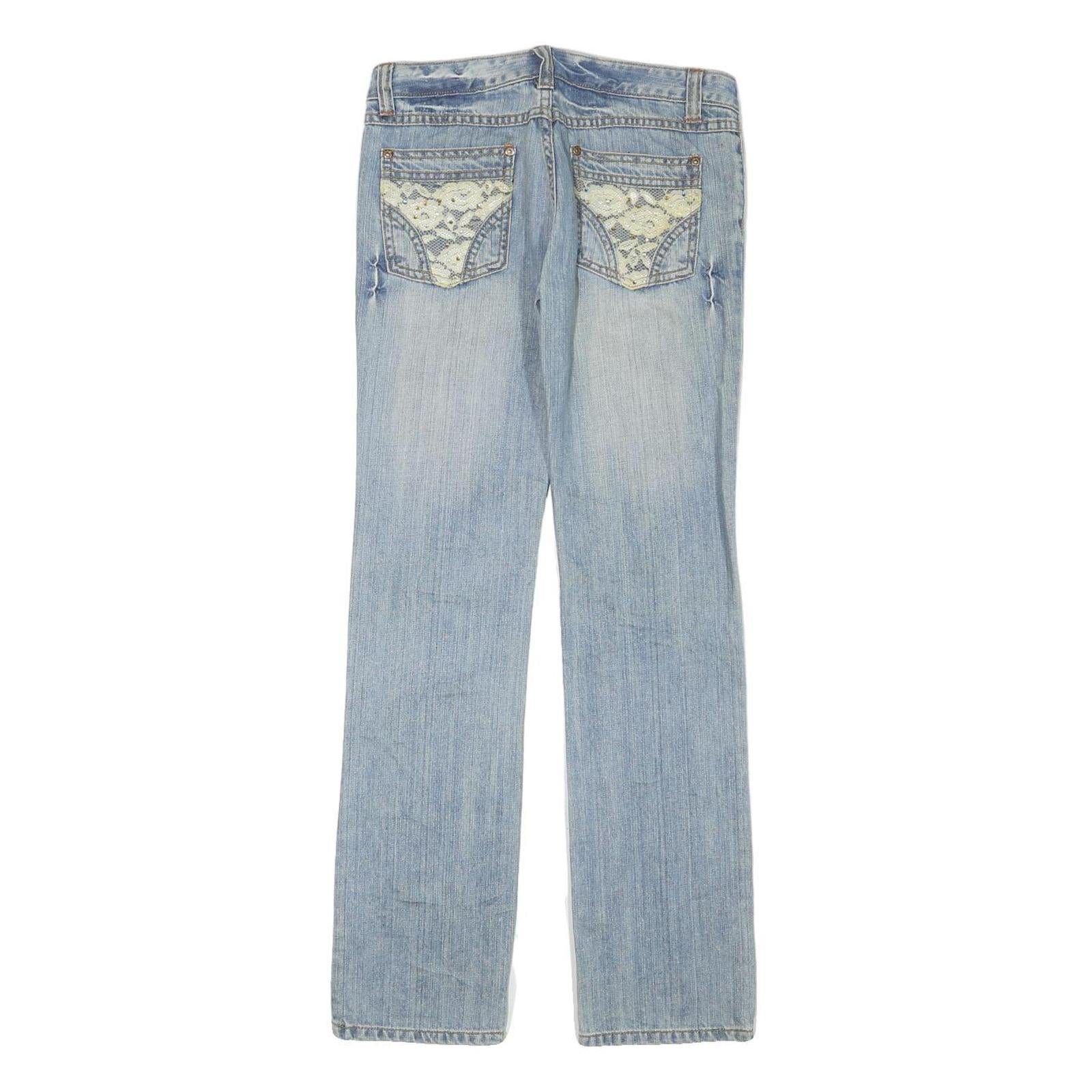 WENDJS Womens Jeans Blue Regular Straight Denim Medium W29 L30 Studded Lace