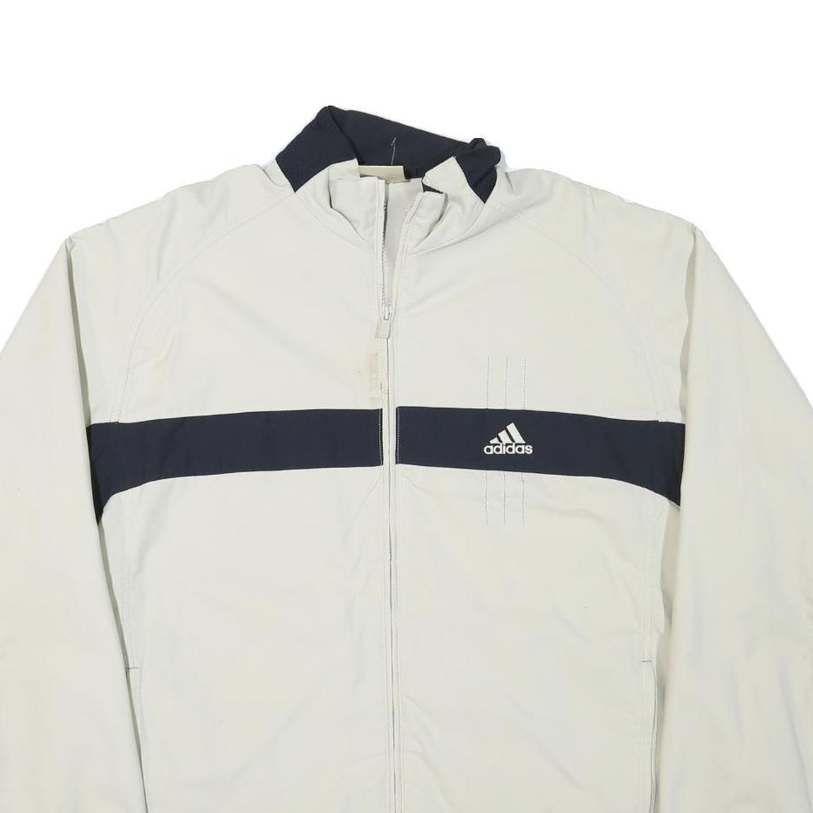 ADIDAS Mens White & Navy Colourblock Zip Jacket XL Polyester Blend Athletic
