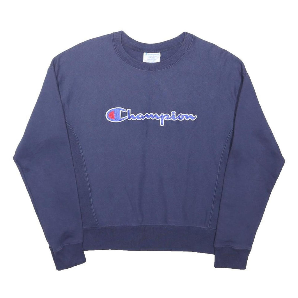 CHAMPION Mens Navy Blue Cotton Blend Crew Neck S Logo Sweatshirt Pullover