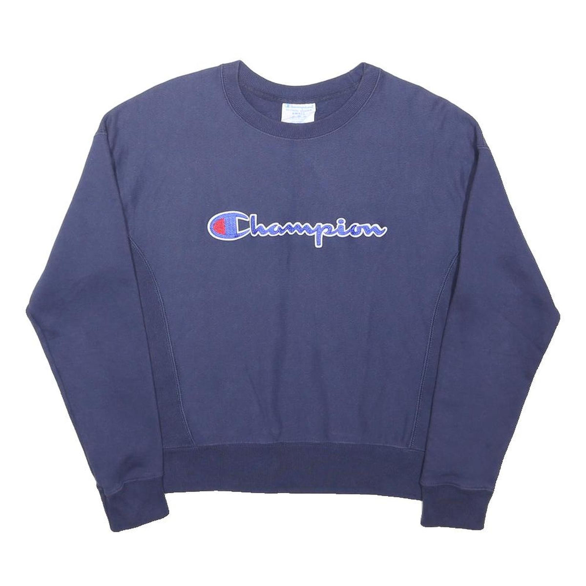 CHAMPION Mens Navy Blue Cotton Blend Crew Neck S Logo Sweatshirt Pullover