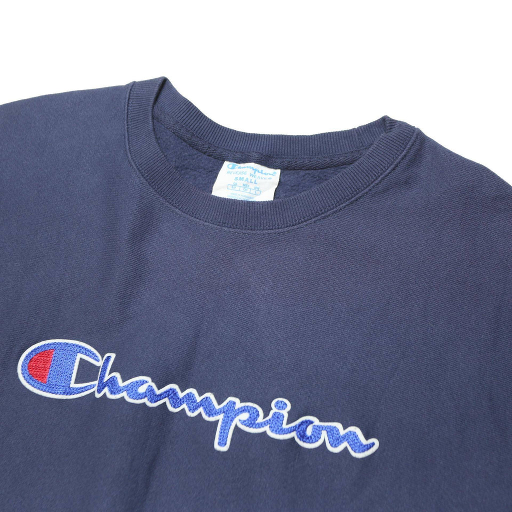 CHAMPION Mens Navy Blue Cotton Blend Crew Neck S Logo Sweatshirt Pullover