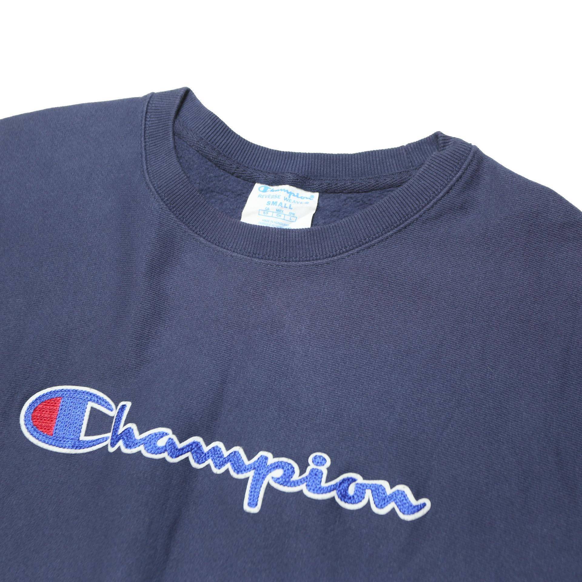 CHAMPION Mens Navy Blue Cotton Blend Crew Neck S Logo Sweatshirt Pullover