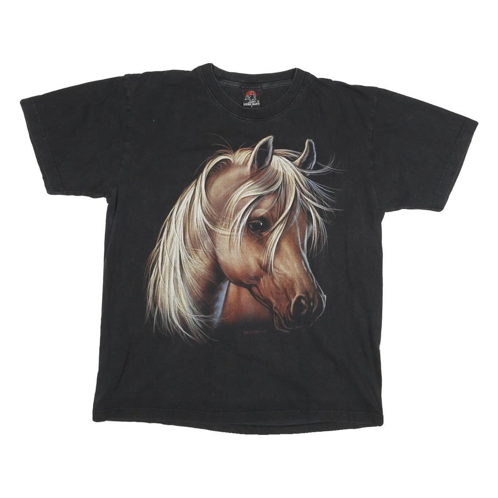 HERO BUFF Mens Black Horse Graphic T-Shirt L Short Sleeve Crew Neck Cotton Blend