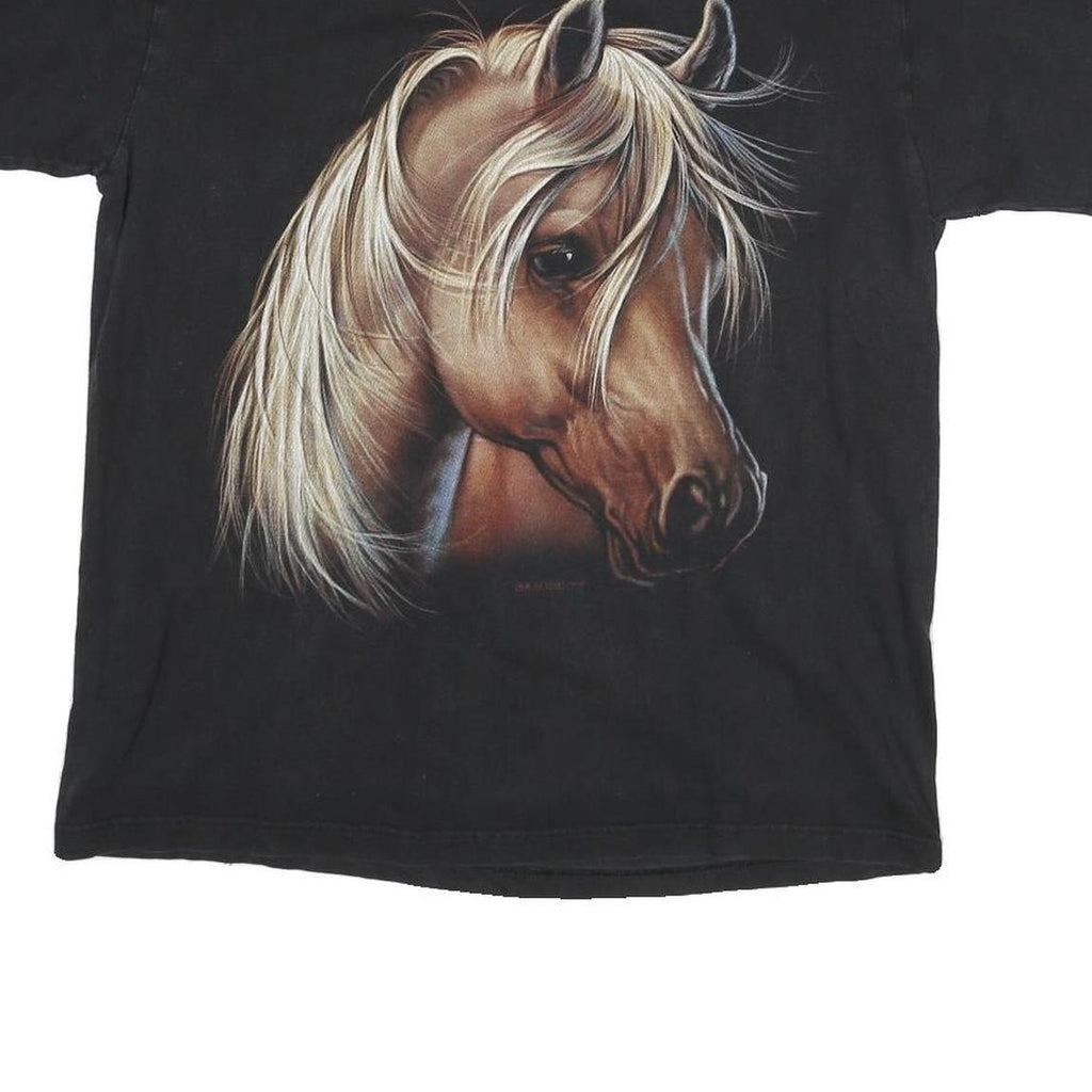 HERO BUFF Mens Black Horse Graphic T-Shirt L Short Sleeve Crew Neck Cotton Blend