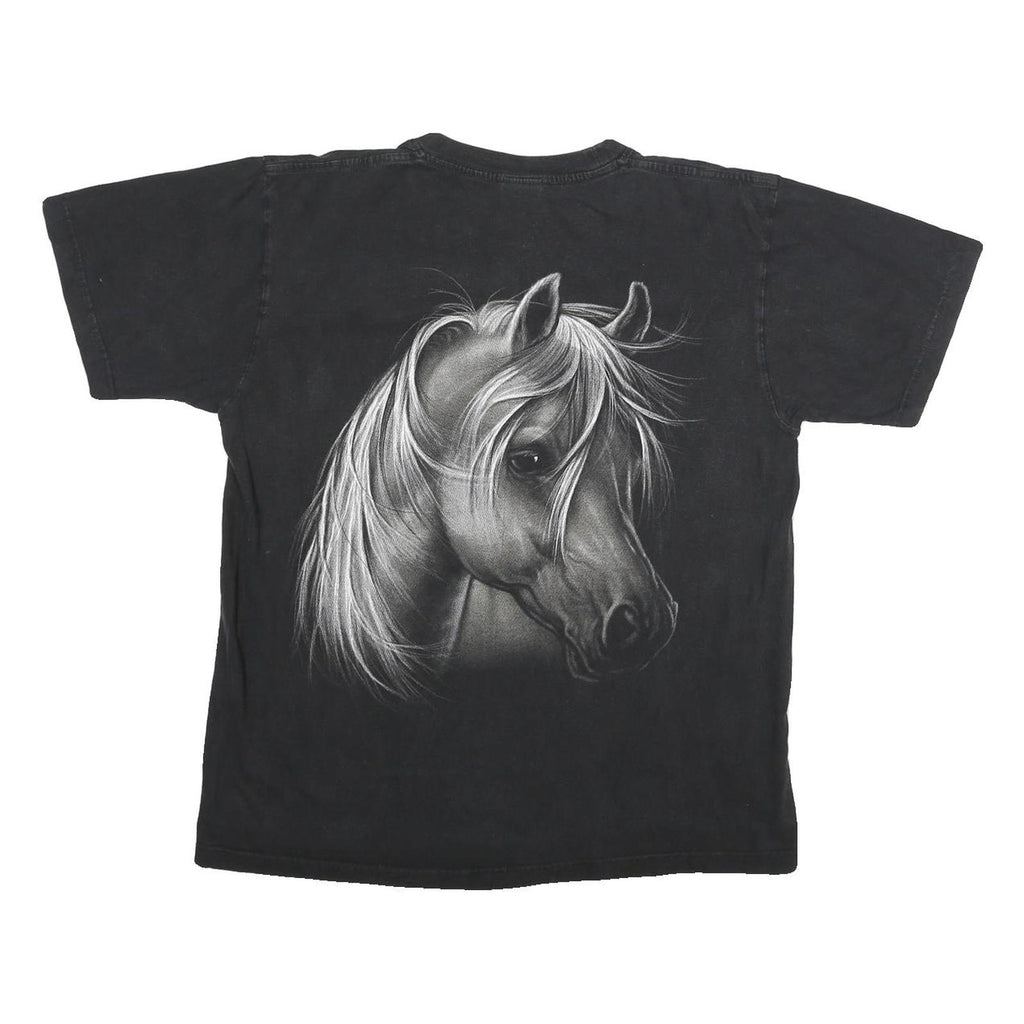 HERO BUFF Mens Black Horse Graphic T-Shirt L Short Sleeve Crew Neck Cotton Blend