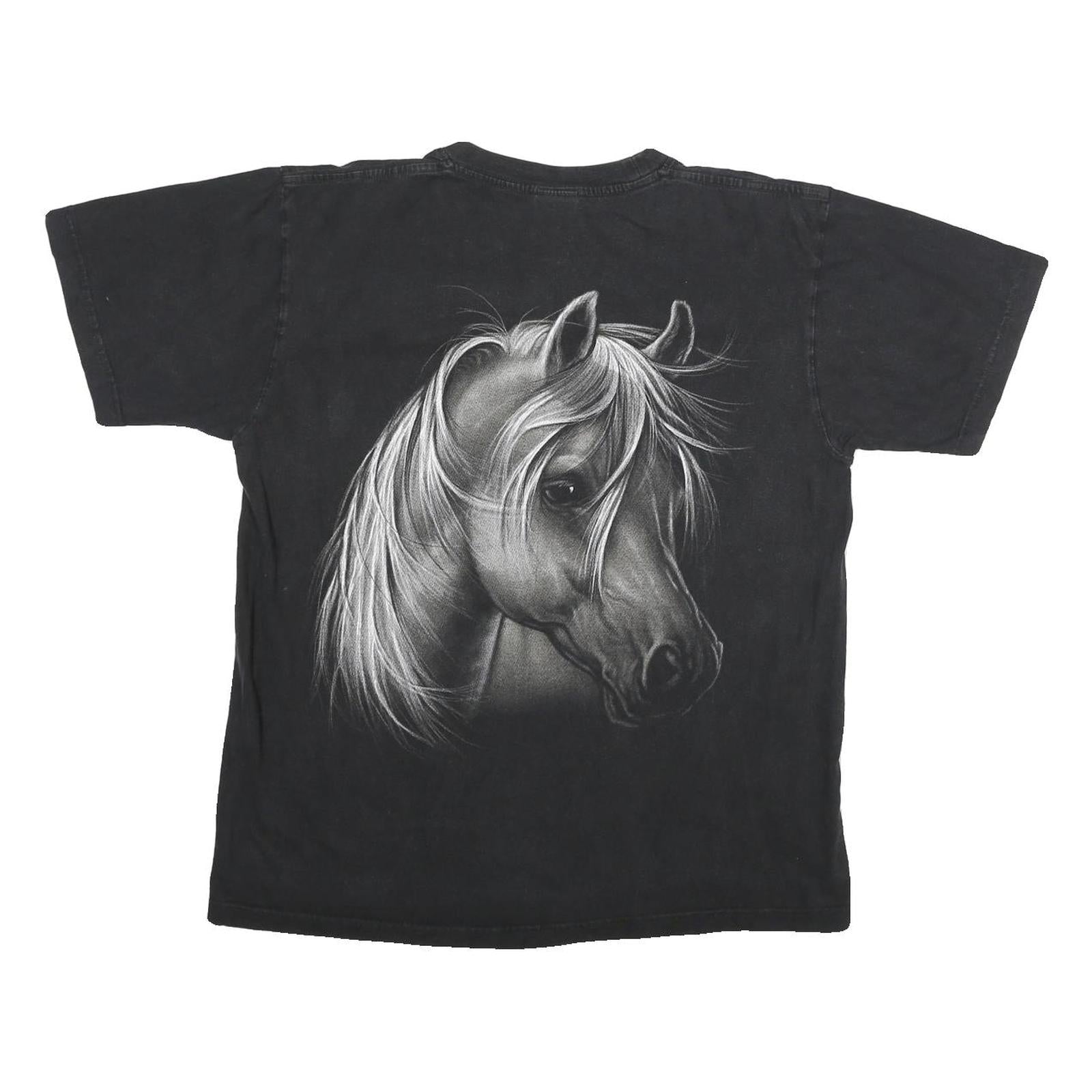 HERO BUFF Mens Black Horse Graphic T-Shirt L Short Sleeve Crew Neck Cotton Blend