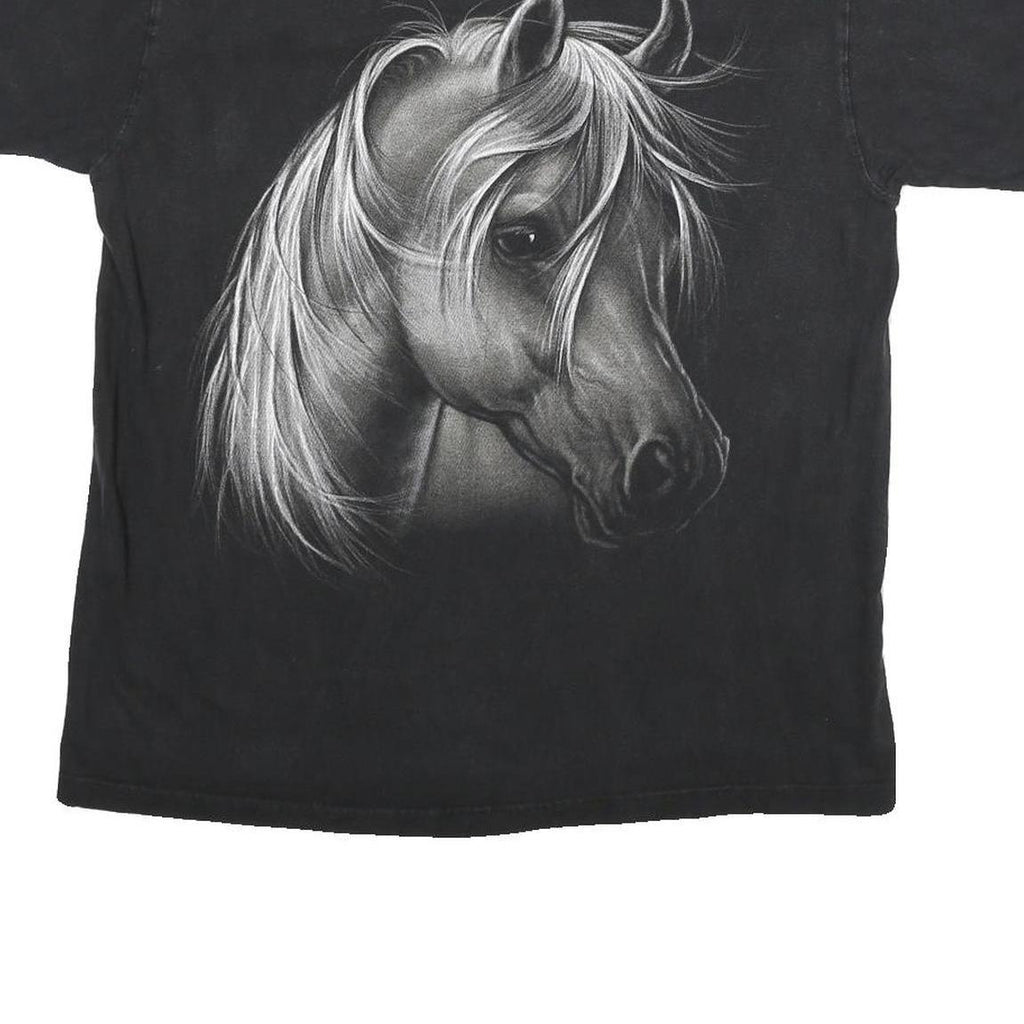 HERO BUFF Mens Black Horse Graphic T-Shirt L Short Sleeve Crew Neck Cotton Blend