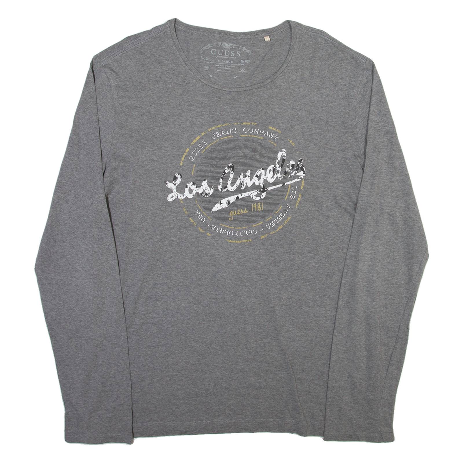 GUESS Womens T-Shirt Grey Long Sleeve XL