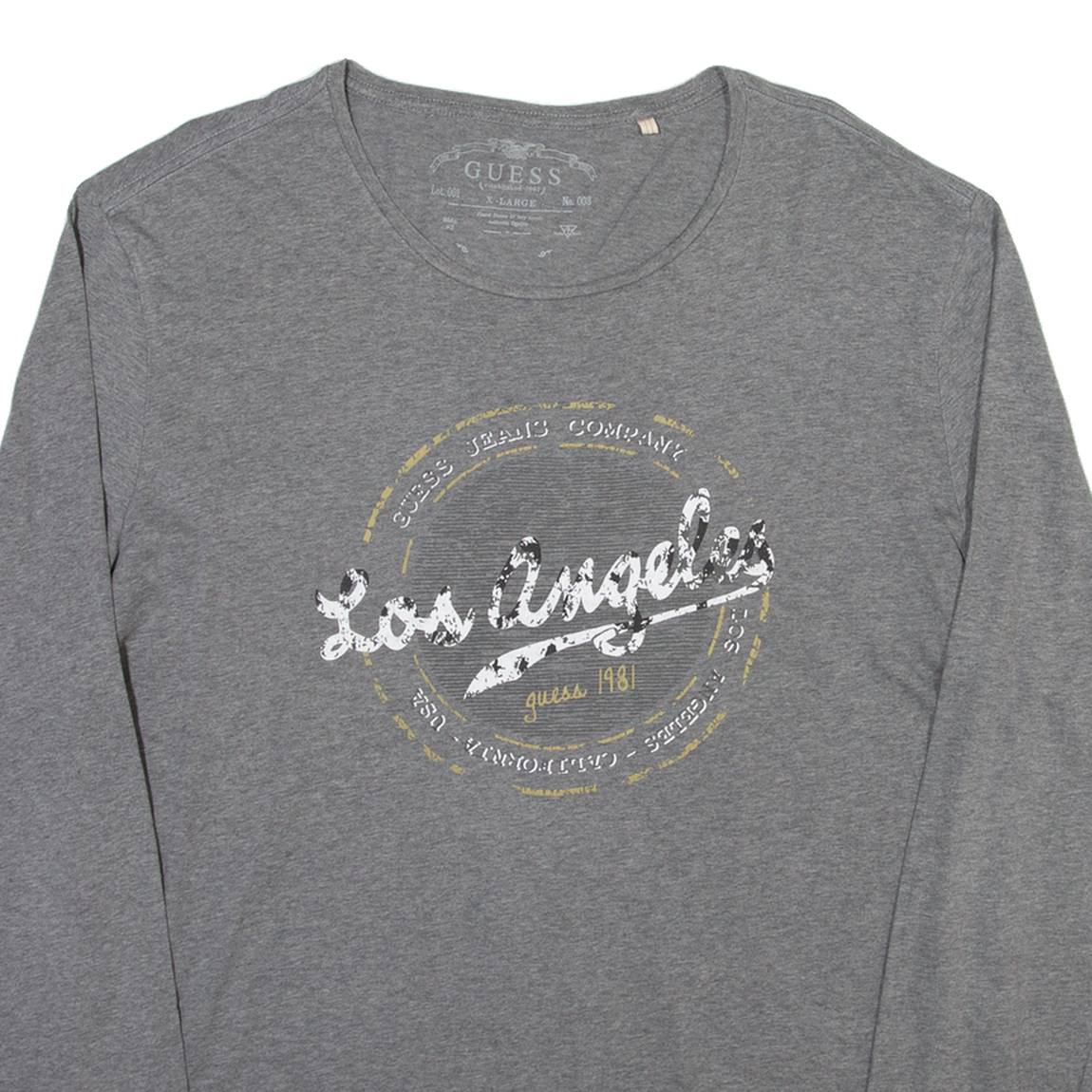 GUESS Womens T-Shirt Grey Long Sleeve XL