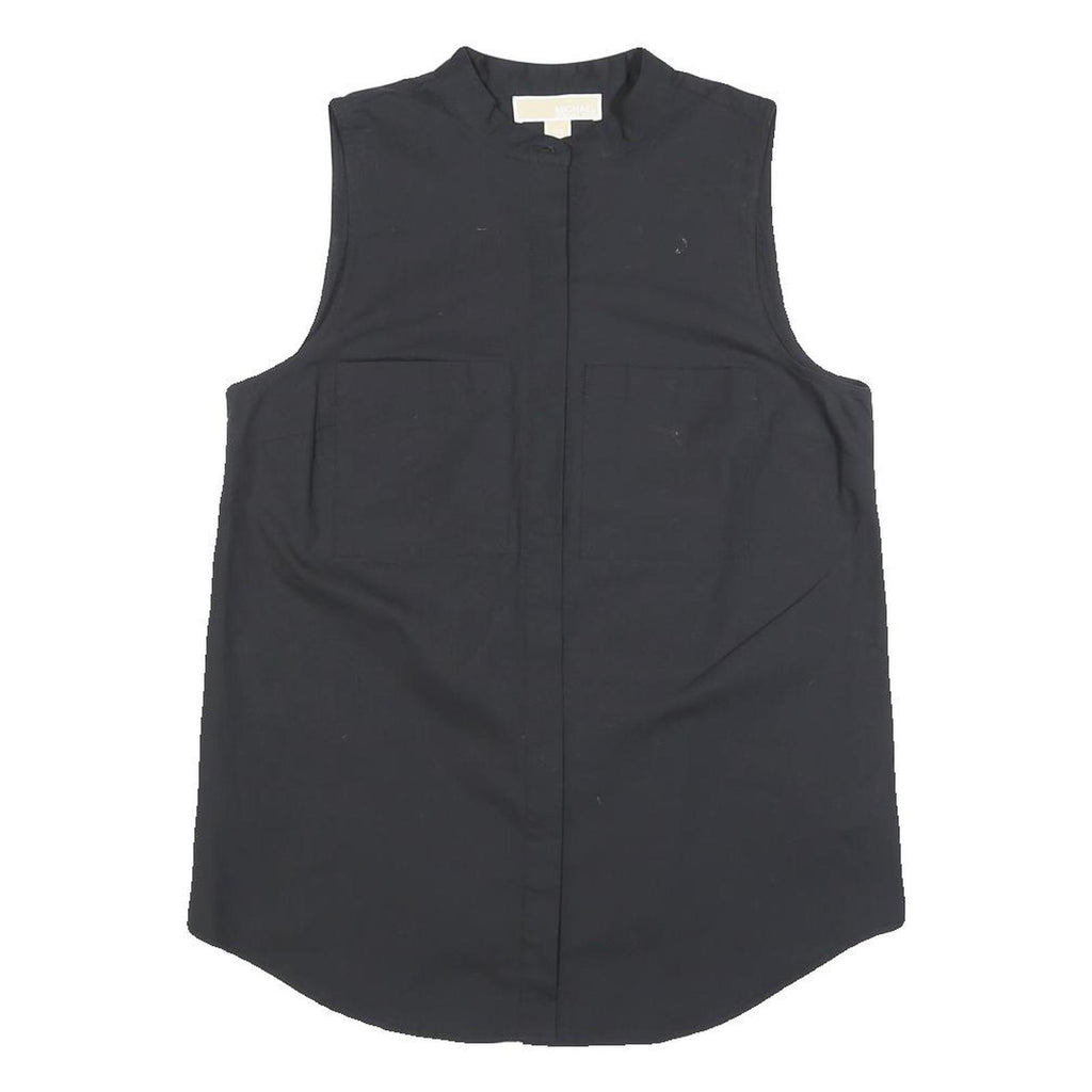 MICHAEL KORS Womens Black Sleeveless Cotton Blend Shirt S Classic Clean Style