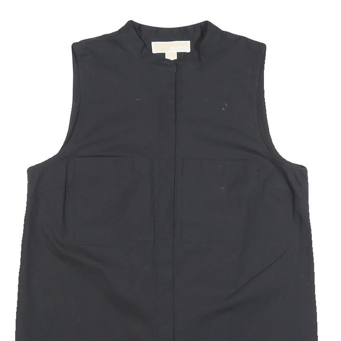 MICHAEL KORS Womens Black Sleeveless Cotton Blend Shirt S Classic Clean Style
