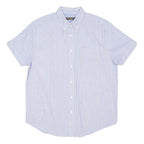 BEN SHERMAN Mens Blue & White Striped Shirt M Cotton Blend Casual Short Sleeve