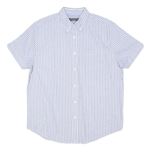 BEN SHERMAN Mens Blue & White Striped Shirt M Cotton Blend Casual Short Sleeve