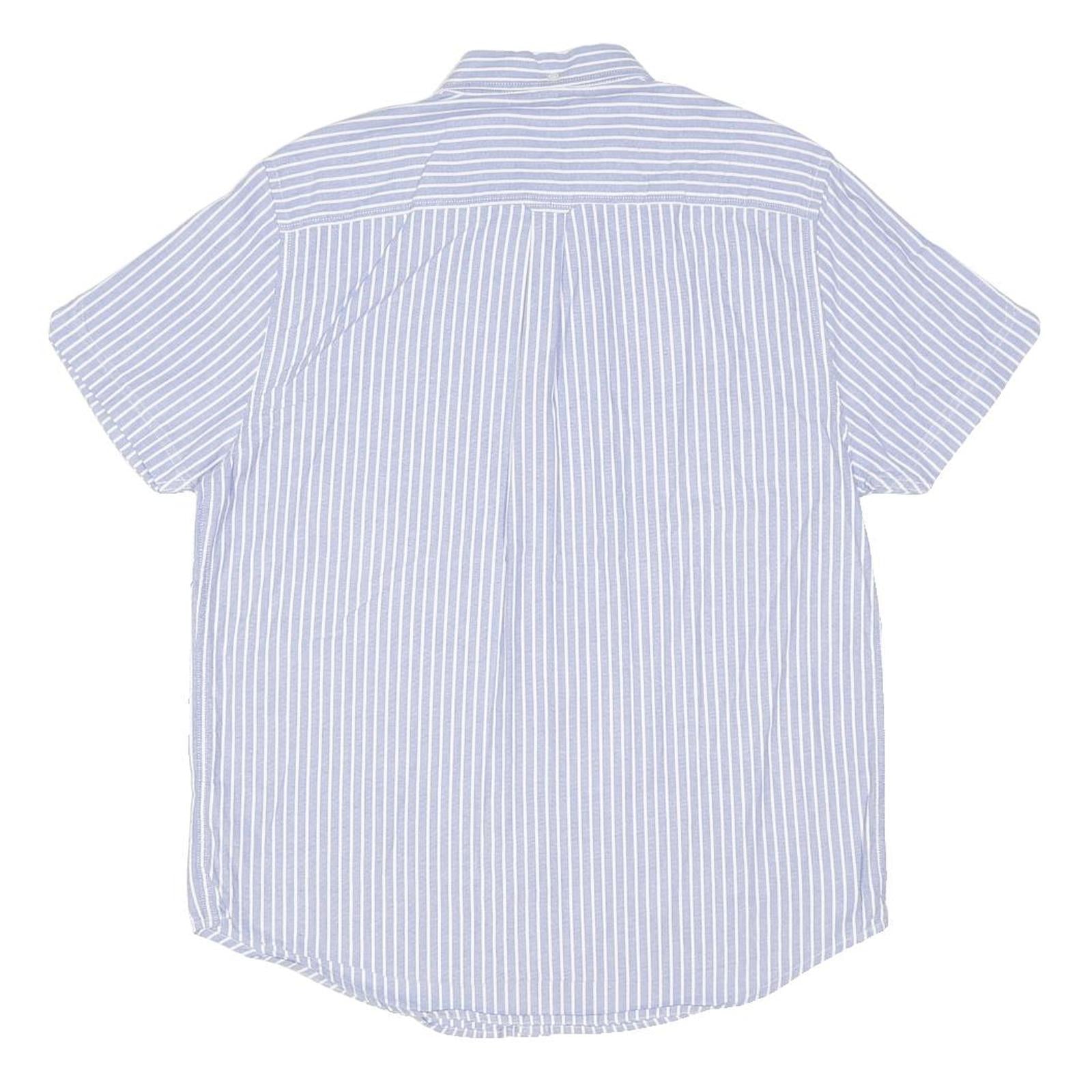 BEN SHERMAN Mens Blue & White Striped Shirt M Cotton Blend Casual Short Sleeve