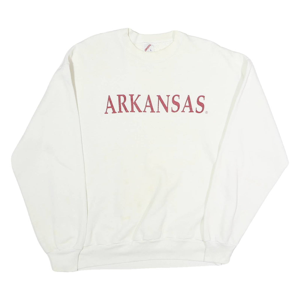 JERZEES Mens White Arkansas Crew Neck L Cotton Sweatshirt Casual Pullover