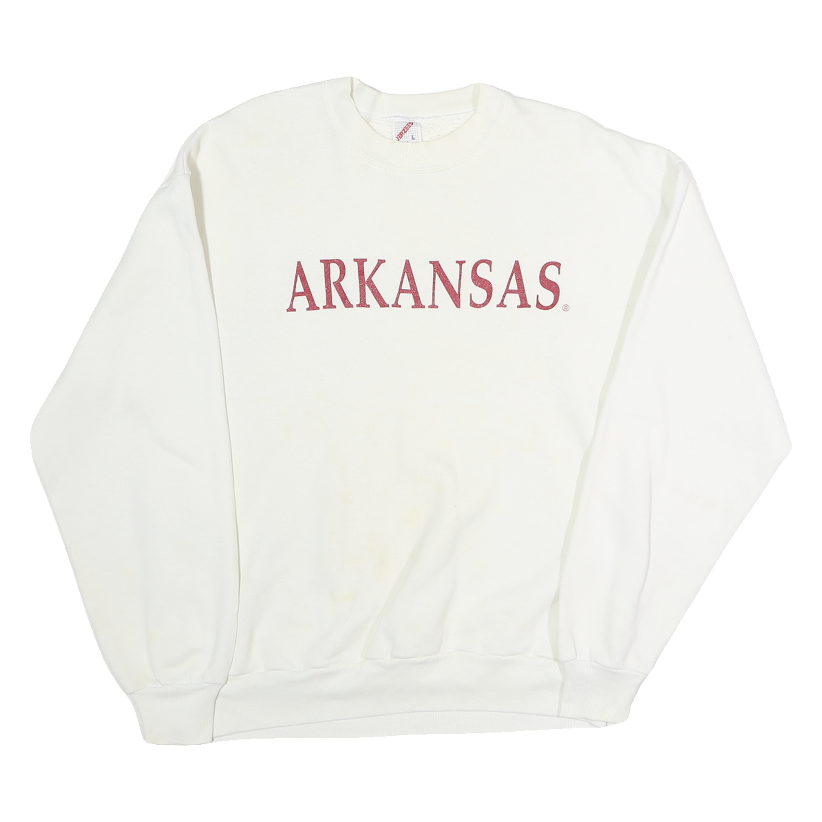 JERZEES Mens White Arkansas Crew Neck L Cotton Sweatshirt Casual Pullover