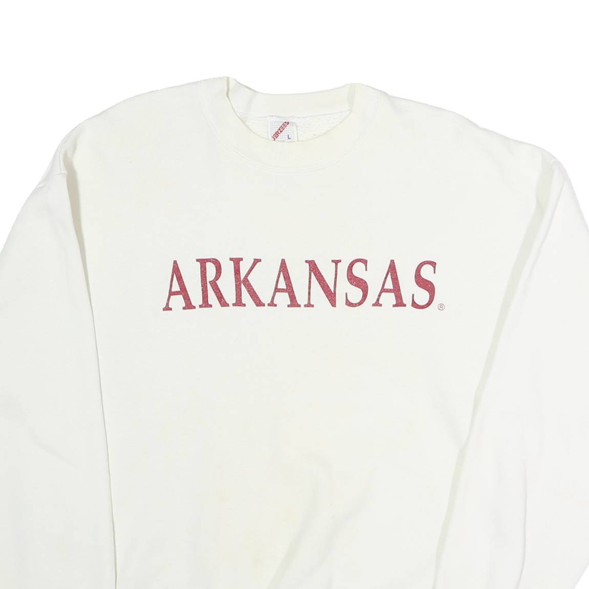 JERZEES Mens White Arkansas Crew Neck L Cotton Sweatshirt Casual Pullover
