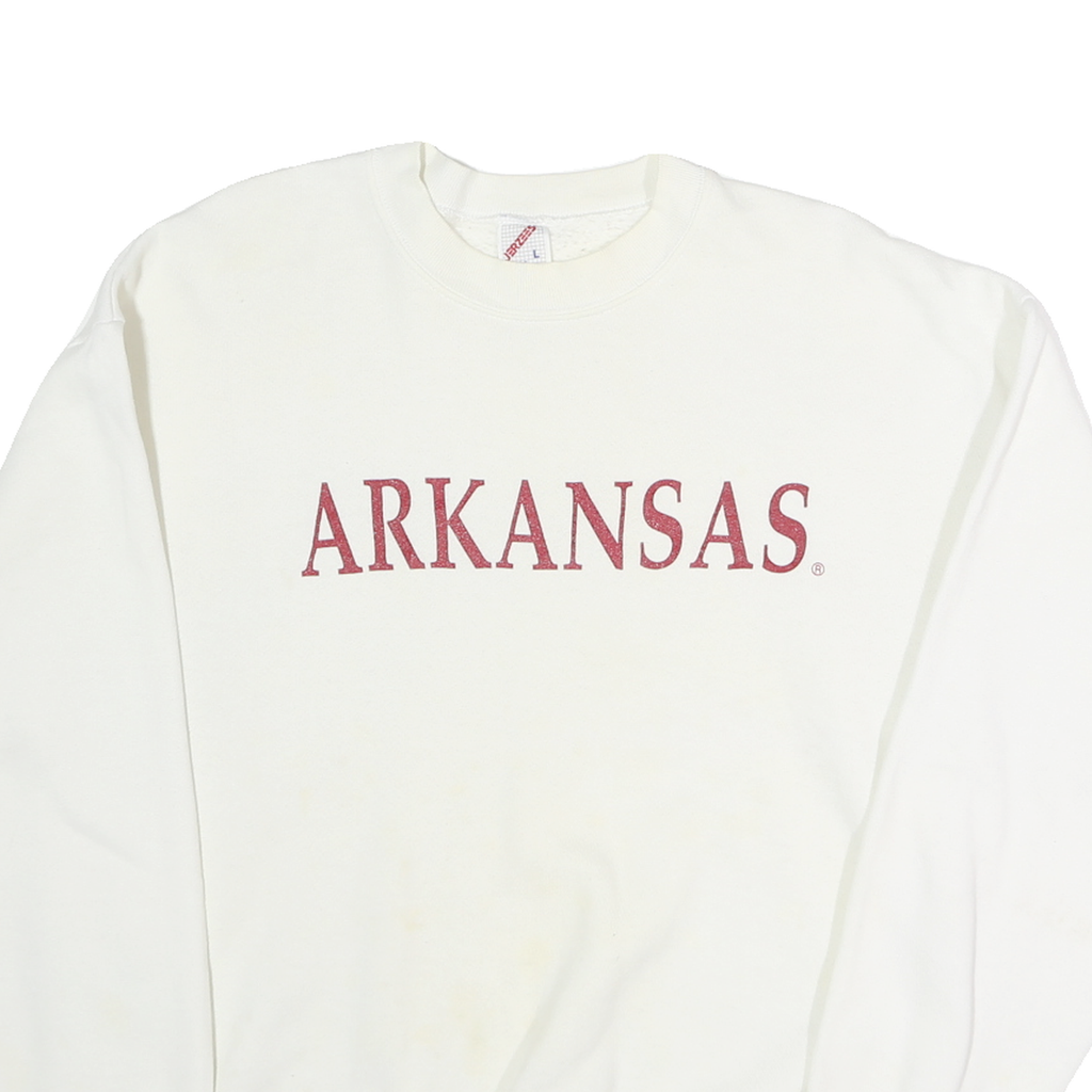 JERZEES Mens White Arkansas Crew Neck L Cotton Sweatshirt Casual Pullover