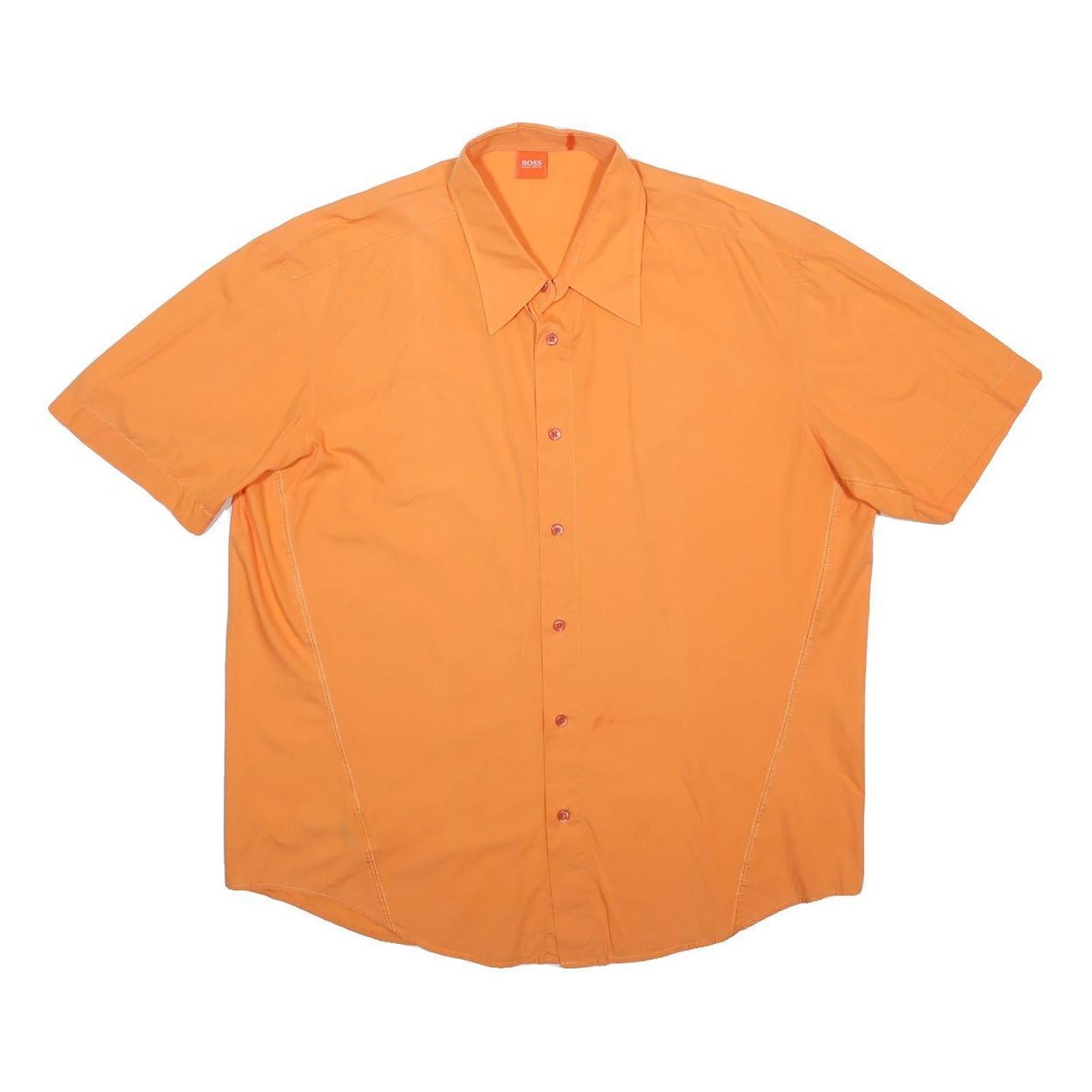 BOSS HUGO BOSS Mens Orange Cotton Shirt 2XL Short Sleeve Button Casual