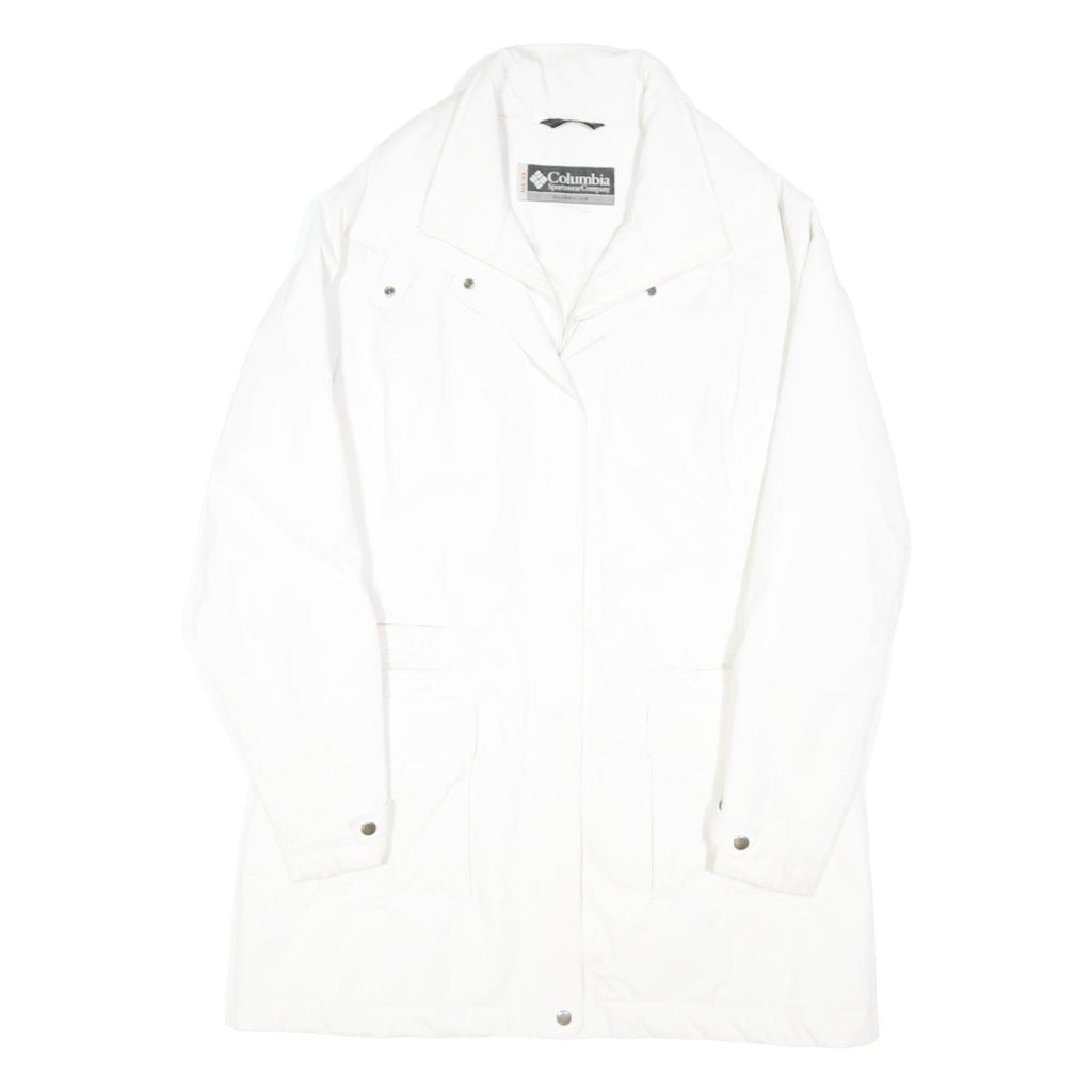 COLUMBIA Womens White Jacket L Polyester Button Closure Plain Outdoor Casual