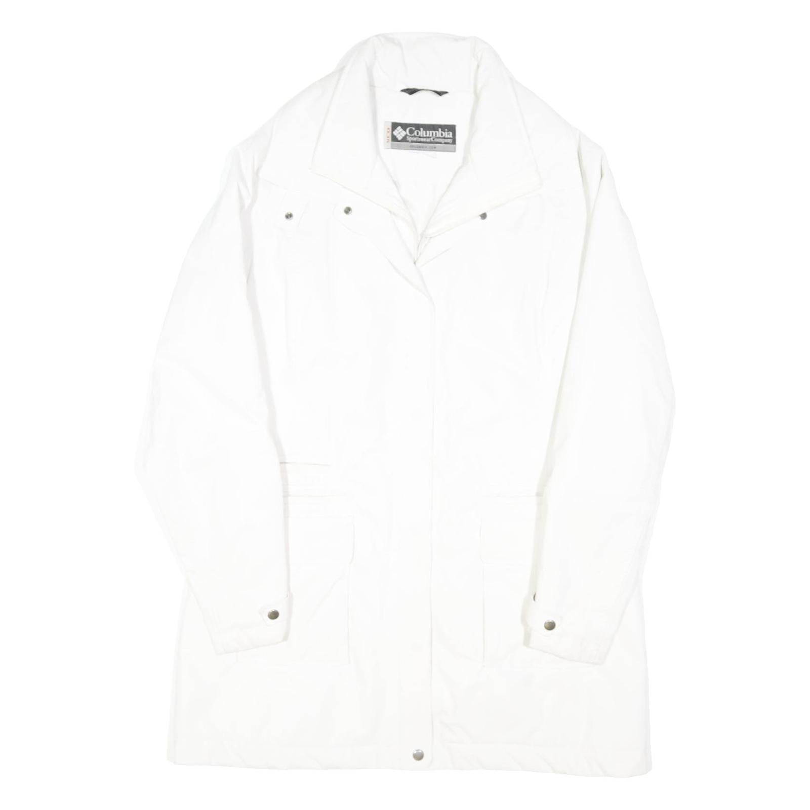 COLUMBIA Womens White Jacket L Polyester Button Closure Plain Outdoor Casual