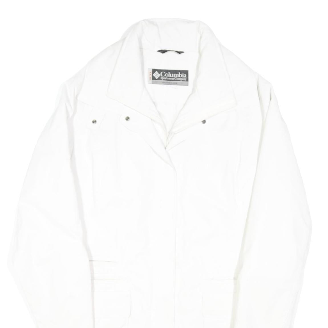 COLUMBIA Womens White Jacket L Polyester Button Closure Plain Outdoor Casual