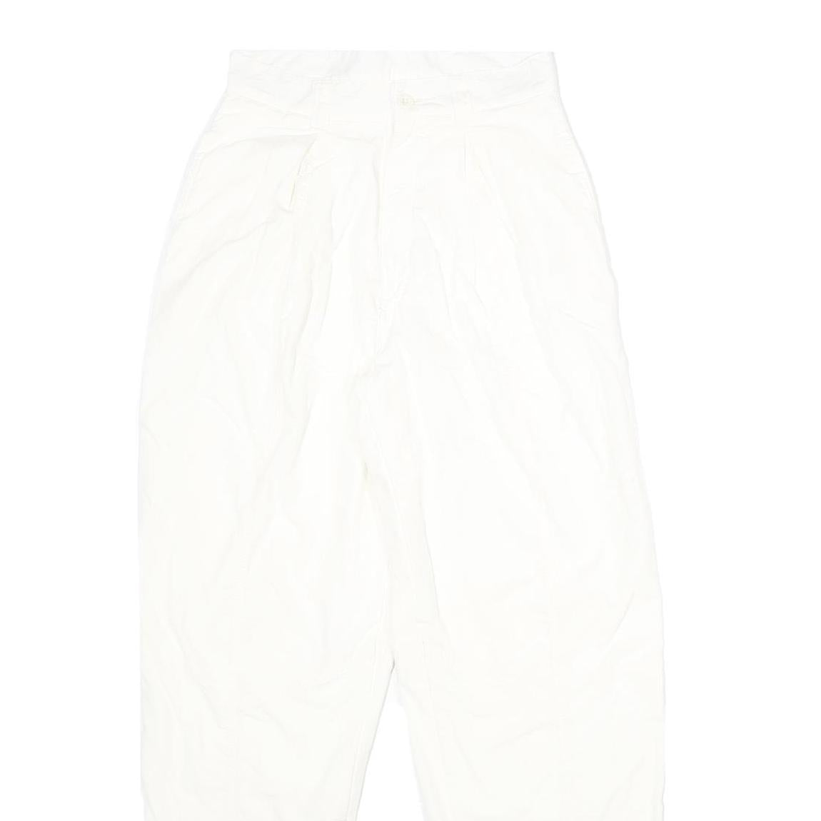 Womens White Classic Fit Cotton Blend Trousers W24 L32 Zip Closure Casual